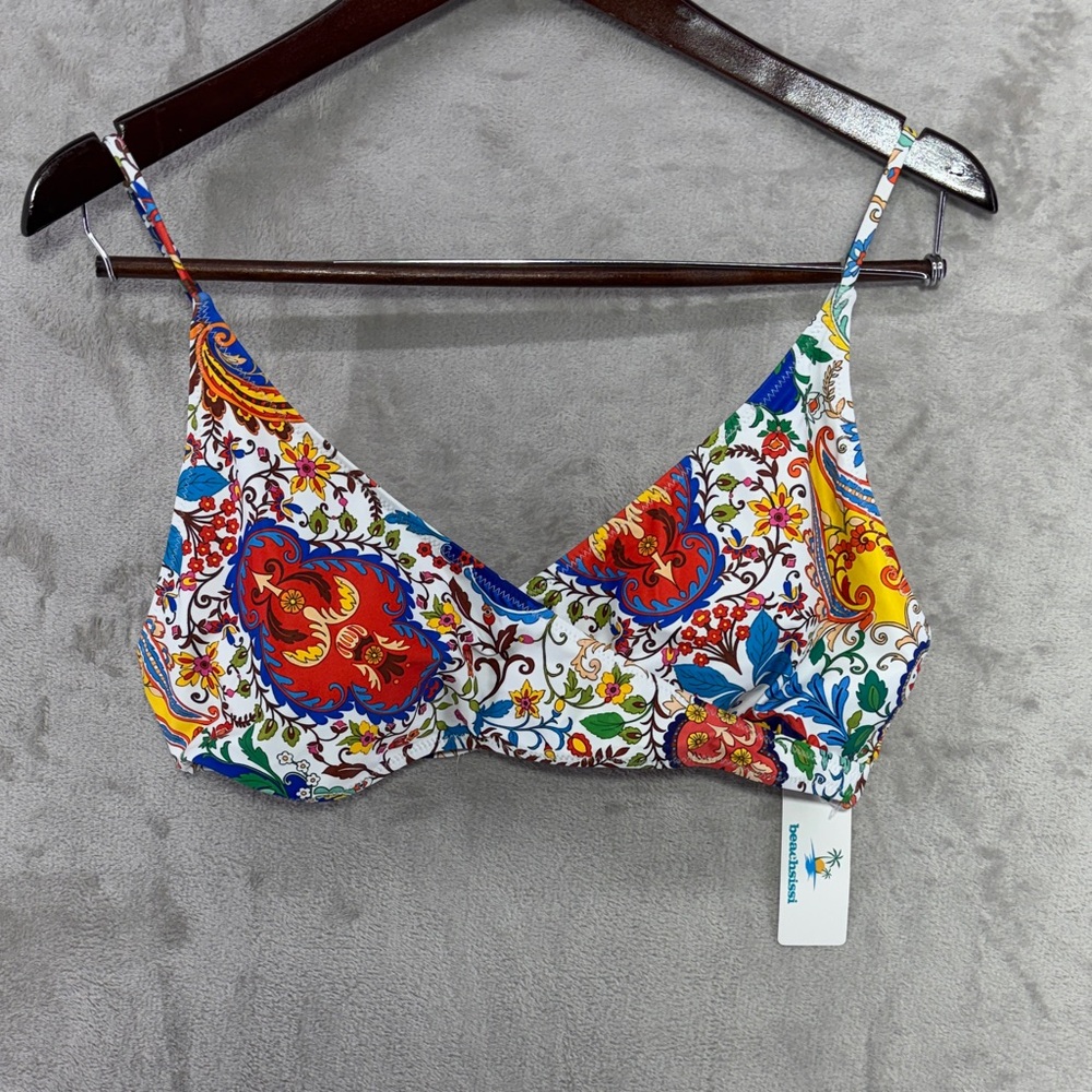 NWT--Beachsissi Colorful Floral Bikini Top Size L